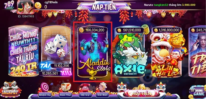 Trải nghiệm ngay trò chơi hot hit Game slots Alddin 789 Club