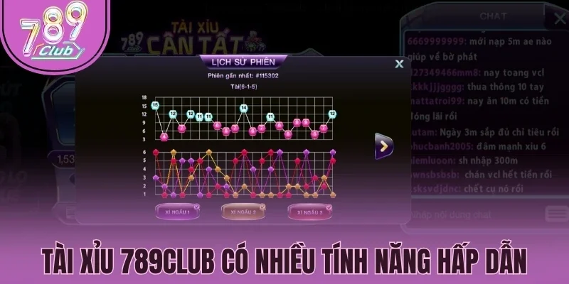 Tài xỉu 789Club có nhiều tính năng hấp dẫn